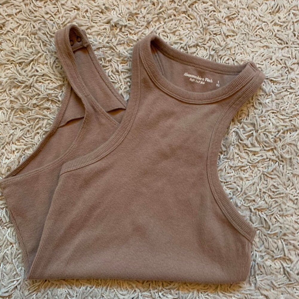 Abercrombie Brown Ribbed High Neck Tank Thong Bodysuit